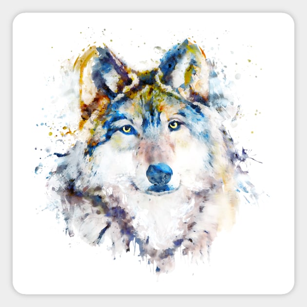 Wolf Face Watercolor Portrait Magnet by Marian Voicu